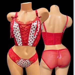 Victorias Secret Dream Angels Satin & lace Corset Bra & Cheekini Panty Hearts